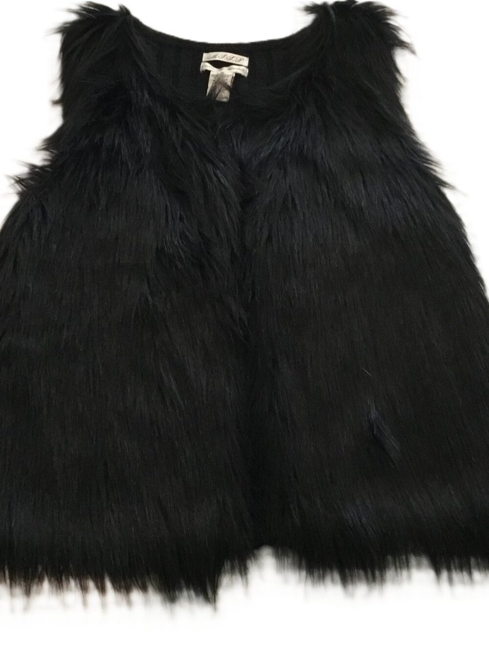 Max Studio Black Faux Fur Front‎ Vest Size Medium Knitted Back